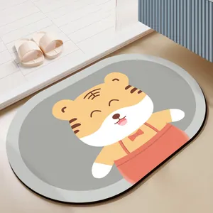 Hochwertige Diatomeenerde-Badematte mit süßem Comic-Tiger-Design in einer Badezimmerumgebung