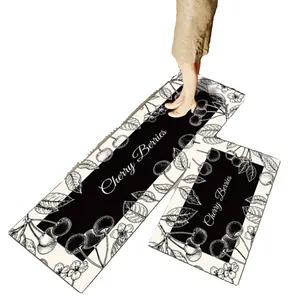 Lot de tapis de cuisine au motif cerise rétro avec surface en cuir imperméable.