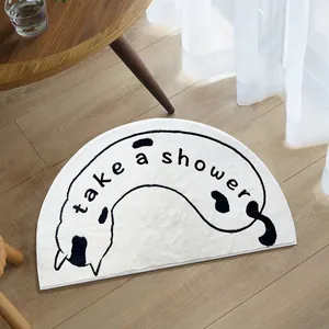 Halve Cirkel Badmat Lamswol Absorberend Badkamertapijt Antislip Cartoon Hond Kat Bedrukte Vloermat Voor Slaapkamer Entree Woondecoratie