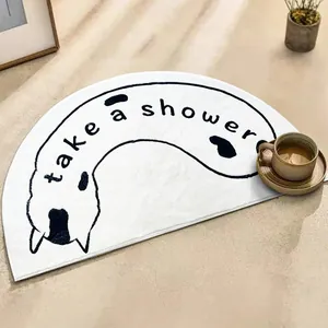 Halfronde badmat van lamswol fluweel met schattige hondenillustratie