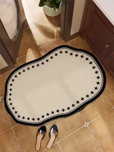 Tapis de bain absorbant de luxe avec bordure florale noire élégante pour la salle