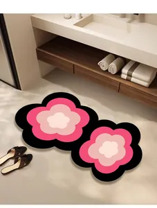 Rosa rutschfeste Badematte in Blumenform in einem modernen, hellen Badezimmer