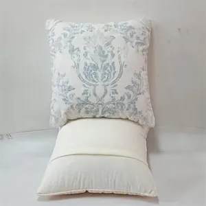 Elegant blue damask pattern decorative throw pillow for sofa, white square cushion