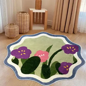 Alfombra floral irregular con diseño de tulipanes en cachemira sintética para dormitorio