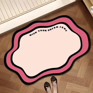 Unregelmäßige saugfähige Badematte mit rosa-beigem Wellendesign für den Badeingang