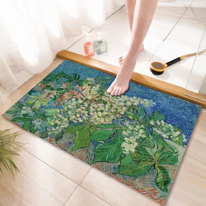 Diatomaceous mud bath mat with Vincent van Gogh floral print in a bathroom setting