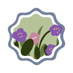 Alfombra redonda irregular moderna con diseño de tulipán morado, cachemira sintética
