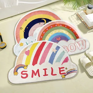 Ins Style Semicircle Faux Cashmere Bathroom Floor Mat Absorbent Non-Slip Washable Rainbow Letter Print Area Rug For Toilet Bedroom Bath Decor