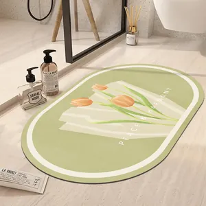 Tapis de bain tulipe vert ovale en terre de diatomée absorbante