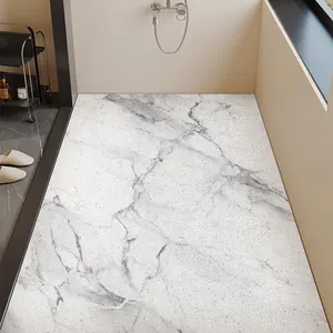 Modern Marble Bathroom Mat PVC Silk Loop Shower Anti-slip Trimmable Floor Rug for Toilet Washroom Home Decor Foot Pad