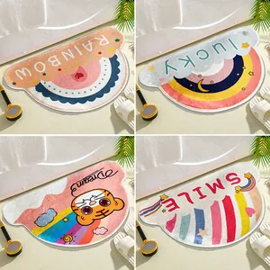 Set of soft absorbent semi-circular bathroom mats with rainbow and cute tiger designs