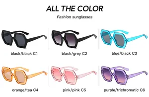 Hexagonal oversized sunglasses collection with gradient lenses in various vibrant colors