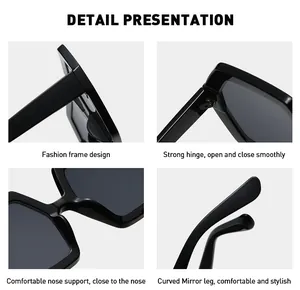 Detailed close-up showing the strong hinge and fashion frame of black sunglasses