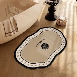 Tapis de Bain Antidérapant Absorbant Style Chanel Rétro Français Camélia Rose Imprimé PVC Terre de Diatomée Tapis de Sol pour Douche Entrée Déco Maison
