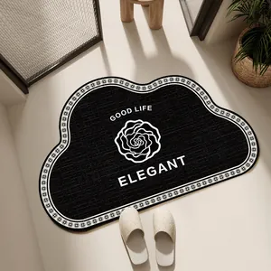Tapis de bain antidérapant élégant noir en forme de nuage avec motif rose blanche