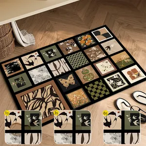 Vintage style absorbent bathroom floor mat with multi-pattern nature patchwork design