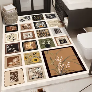 Large mid-century vintage floral bathroom floor mat, absorbent non-slip rug for sink area