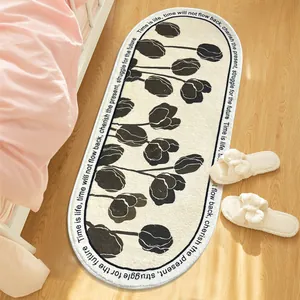 Moderner Minimalistischer Ovaler Bettvorleger Polyesterfaser Bedruckte Tulpenblume Fußmatte Rutschfester Weicher Teppich Für Schlafzimmer Dekor