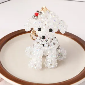 Handgefertigter Kristall Perlen Pudel Hund Schlüsselanhänger Süßer Teddy Welpe Taschenanhänger Gewebtes Tier Keyring Für Damen Mädchen Geschenk