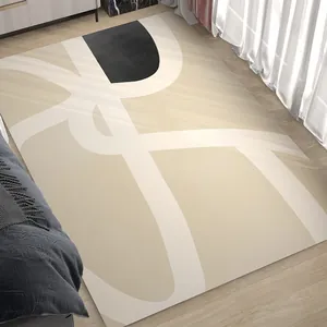 Modern abstract geometrisch vloerkleed met beige en witte lijnen voor slaapkamerdecoratie