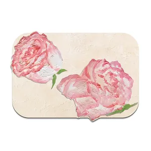 Künstlerische Ölmalerei Badezimmer-Matte mit rosa Rosen, saugfähig und rutschfest.