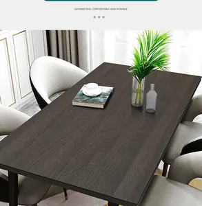Detailed view of deep faux wood grain oil-proof rectangular heat-resistant dining table mat