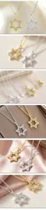 Dettagli macro di collane a esagramma in oro e argento con cristalli trasparenti