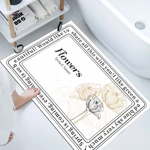 Soft diatom mud absorbent bathroom mat with floral design in a home bathroom setting