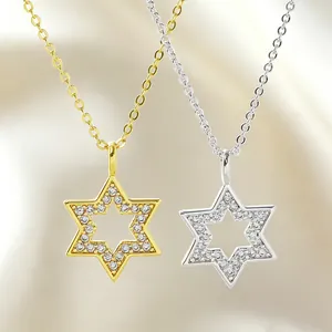 Collana con Ciondolo a Esagramma in Rame con Strass alla Moda Catena per Clavicola Geometrica Galvanica Oro Argento per Gioielli da Decorazione Quotidiana Unisex