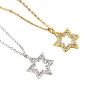 Elegante collana con pendente stella esagonale con cristalli in oro e argento
