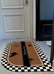 Detailed view of a semi-circle vintage checkerboard mat placed at house entrance