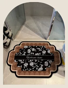 Elegant floral vintage style absorbent leather bathroom mat with Welcome Home text
