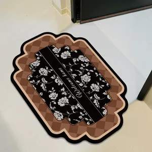 Vintage floral and checkered welcome home non-slip absorbent leather mat for doorway