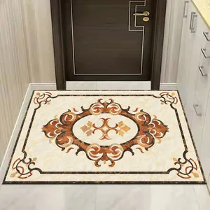 New Chinese Style Polyester Floor Mat Anti-Slip Digital Printed Entryway Door Mat Marble Texture Floral Rug For Hallway
