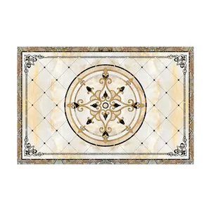 New Chinese style non-slip entrance mat with elegant gold mandala and marble texture design