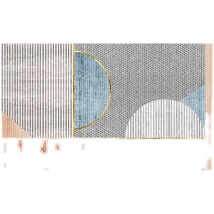 Paillasson d'entrée géométrique moderne aux motifs gris bleu et blanc pour intérieur maison