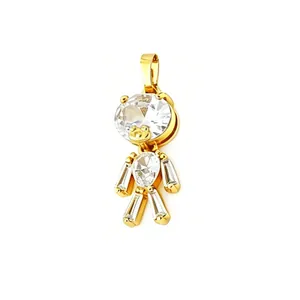 Close-up of a gold-plated animal pendant with sparkling cubic zirconia stone inlays