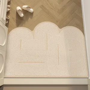 Paillasson Style Crème PVC Silk Ring Résistant à la Saleté Sans Lavage Bord Ondulé Ligne Géométrique pour Entrée Décoration Maison