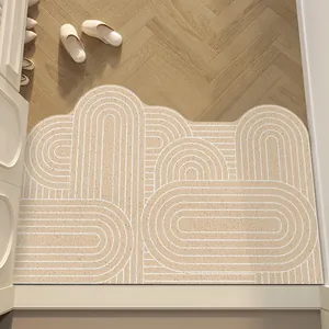 Paillasson d'entrée en PVC crème minimaliste avec motifs arqués géométriques