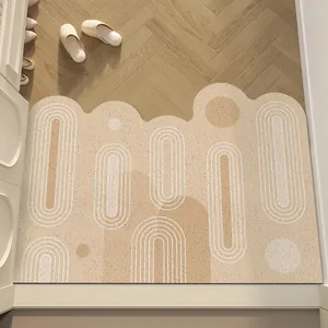 Paillasson d'entrée en PVC style crème minimaliste avec bord ondulé et motifs d'arche