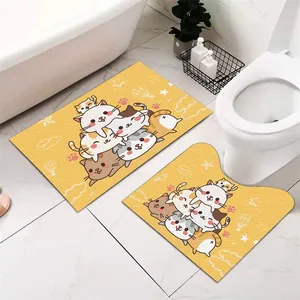 Set tappetini bagno con gatti cartone animato, tappeti per WC assorbenti antiscivolo