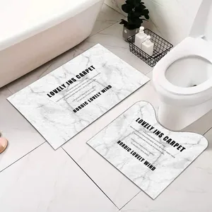 Marble texture non-slip bathroom mat set with rectangular and U-shaped toilet rugs