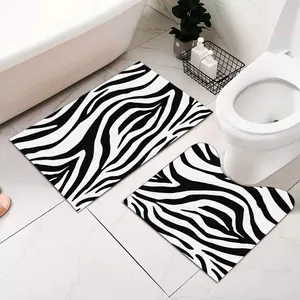 Stylish 2-piece zebra print bathroom mat set including U-shaped toilet rug and rectangular mat