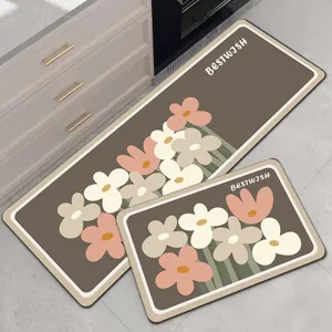 Set di tappetini da cucina in fango di diatomee floreali marrone con retro antiscivolo