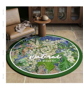 Tapis rond vert à motif floral style Van Gogh vintage pour décoration de chambre