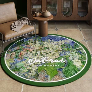 Tapis rond vert vintage avec motif floral de peinture à l'huile artistique pour la chambre