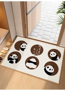 Perspective view of Belgian velvet entrance mat featuring cute panda pattern design