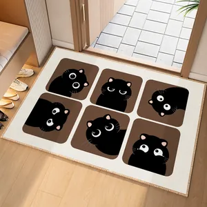 Belgian Velvet Entry Door Mat Cream Style Non-Slip Indoor Floor Rug Cartoon Cat Panda Printed Hallway Entrance Decorative Carpet