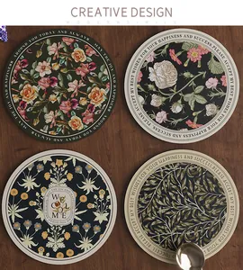 Lot de 4 sets de table en cuir fleuri vintage avec bordures de bénédiction en anglais