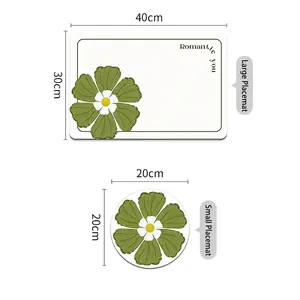 Isoliertes Leder-Tischset mit Blumenmuster in zwei Größen: 40x30cm und 20cm